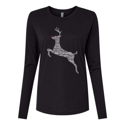 Wordy Reindeer Christmas Womens Cotton Relaxed Long Sleeve T-Shirt