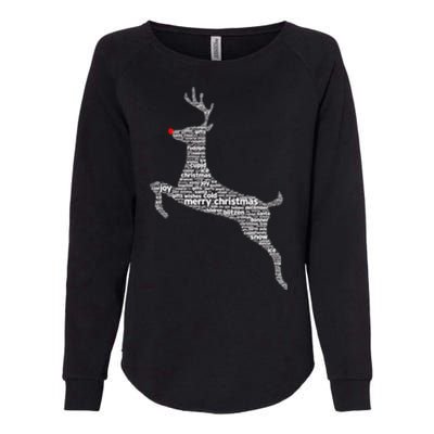 Wordy Reindeer Christmas Womens California Wash Sweatshirt