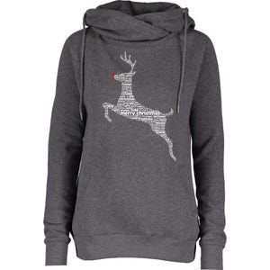 Wordy Reindeer Christmas Womens Funnel Neck Pullover Hood