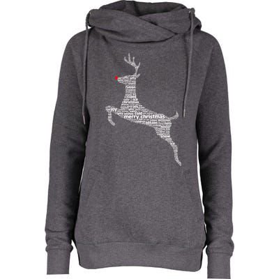 Wordy Reindeer Christmas Womens Funnel Neck Pullover Hood