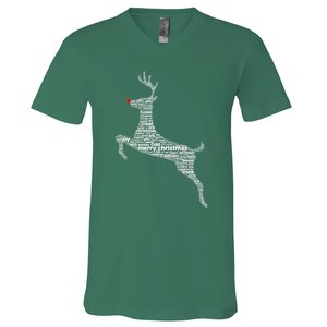 Wordy Reindeer Christmas V-Neck T-Shirt