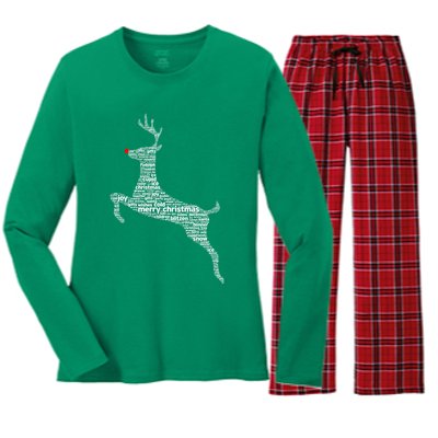 Wordy Reindeer Christmas Women's Long Sleeve Flannel Pajama Set 