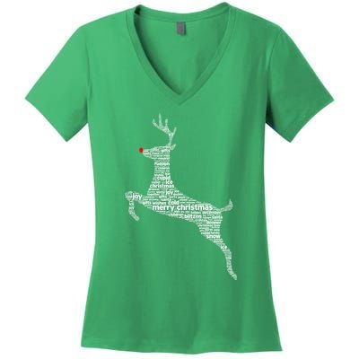 Wordy Reindeer Christmas Women's V-Neck T-Shirt