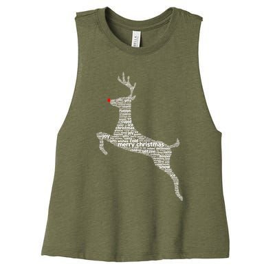 Wordy Reindeer Christmas Women's Racerback Cropped Tank