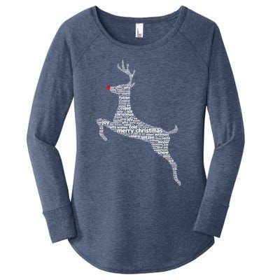 Wordy Reindeer Christmas Women's Perfect Tri Tunic Long Sleeve Shirt