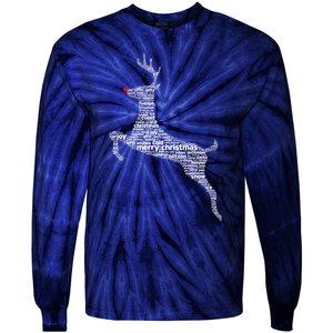 Wordy Reindeer Christmas Tie-Dye Long Sleeve Shirt