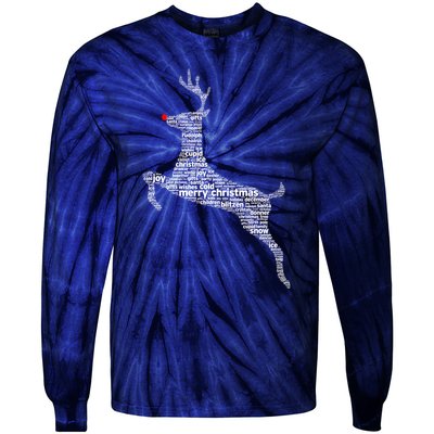 Wordy Reindeer Christmas Tie-Dye Long Sleeve Shirt