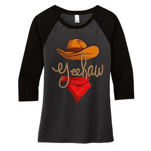 Western Rodeo Cowboy Cowgirl Country Hat Boots Horse Yeehaw Women's Tri-Blend 3/4-Sleeve Raglan Shirt