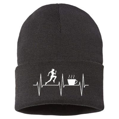 Womens Running Coffee Funny Coffee Lover Sport Runner Jogging Sustainable Knit Beanie