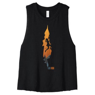 Womens Rock Climbing Aim High Bouldering Mountain Climber Women's Racerback Cropped Tank