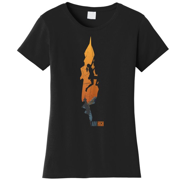 Womens Rock Climbing Aim High Bouldering Mountain Climber Women's T-Shirt