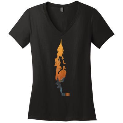 Womens Rock Climbing Aim High Bouldering Mountain Climber Women's V-Neck T-Shirt