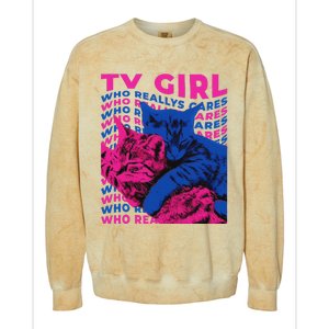 Who Really Cares Cat Tv Colorblast Crewneck Sweatshirt