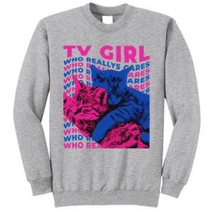 Who Really Cares Cat Tv Tall Sweatshirt