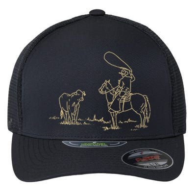 Western Rodeo Cowboy Roping Horse Riding Flexfit Unipanel Trucker Cap