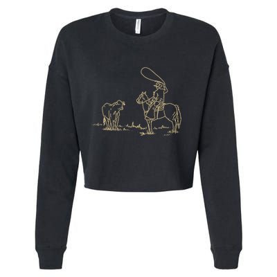 Western Rodeo Cowboy Roping Horse Riding Cropped Pullover Crew