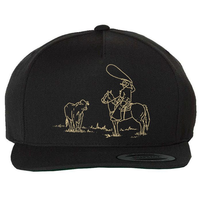 Western Rodeo Cowboy Roping Horse Riding Wool Snapback Cap