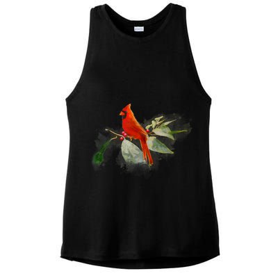 Wild Red Cardinal Bird Ladies PosiCharge Tri-Blend Wicking Tank