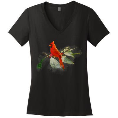 Wild Red Cardinal Bird Women's V-Neck T-Shirt