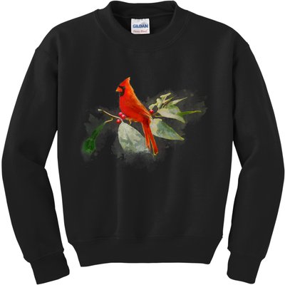 Wild Red Cardinal Bird Kids Sweatshirt