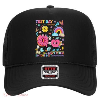 Women Retro Donut Stress Just Do Your Best Staar Testing High Crown Mesh Back Trucker Hat