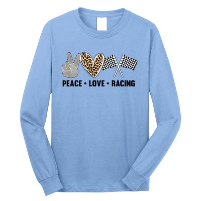 Women's Racing Design Kids Girls Peace Love Racing Race Flag Gift Long Sleeve Shirt