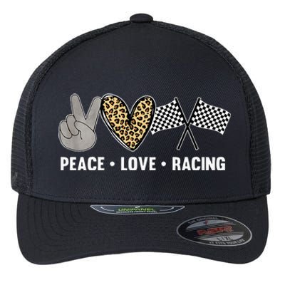 Womens Racing Design Kids Peace Love Racing Race Flag Flexfit Unipanel Trucker Cap