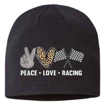 Womens Racing Design Kids Peace Love Racing Race Flag Sustainable Beanie