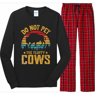 Womens Retro Do Not Pet The Fluffy Cows Vintage Bison Lover Long Sleeve Pajama Set