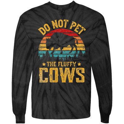 Womens Retro Do Not Pet The Fluffy Cows Vintage Bison Lover Tie-Dye Long Sleeve Shirt