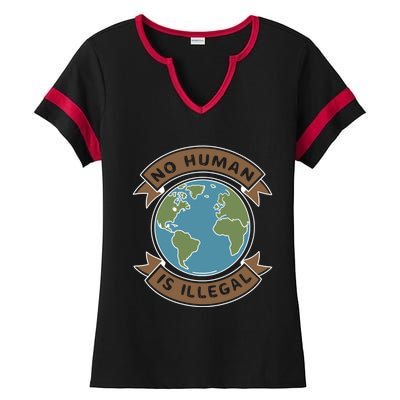 World Refugee Day No Hu Is Illegal Funny Gift Ladies Halftime Notch Neck Tee