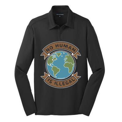 World Refugee Day No Hu Is Illegal Funny Gift Silk Touch Performance Long Sleeve Polo