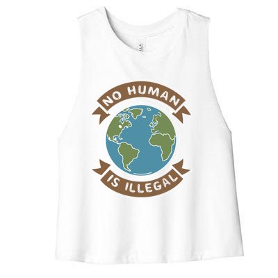 World Refugee Day No Hu Is Illegal Funny Gift Women's Racerback Cropped Tank