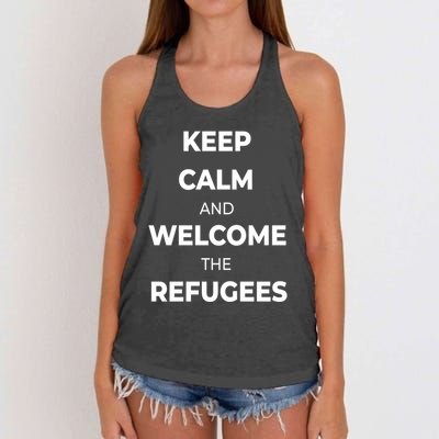 World Refugee Day Welcome Refugees Supportive Message Gift Women's Knotted Racerback Tank