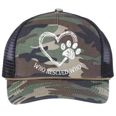 Who Rescued Dog Rescue Who Funny Paw Print Heart Retro Rope Trucker Hat Cap