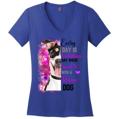 Wo Rescue Dog Dog Valentines Day Mom Dogs Funny Gift Women's V-Neck T-Shirt