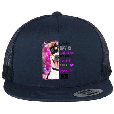 Wo Rescue Dog Dog Valentines Day Mom Dogs Funny Gift Flat Bill Trucker Hat