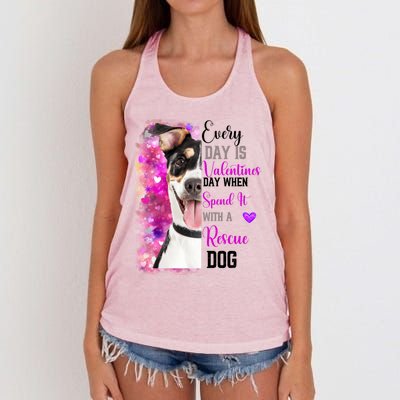 Wo Rescue Dog Dog Valentines Day Mom Dogs Funny Gift Women's Knotted Racerback Tank