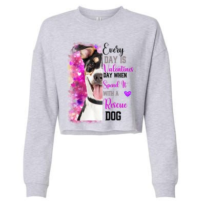 Wo Rescue Dog Dog Valentines Day Mom Dogs Funny Gift Cropped Pullover Crew