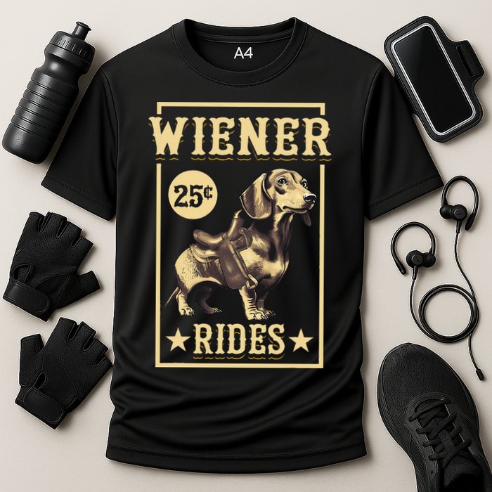 Wiener Rides Dachshund Lover Doxie Weiner Weenie Dog Owner Cooling Performance Crew T-Shirt