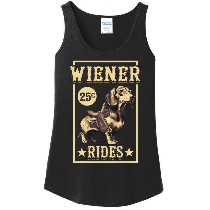 Wiener Rides Dachshund Lover Doxie Weiner Weenie Dog Owner Ladies Essential Tank