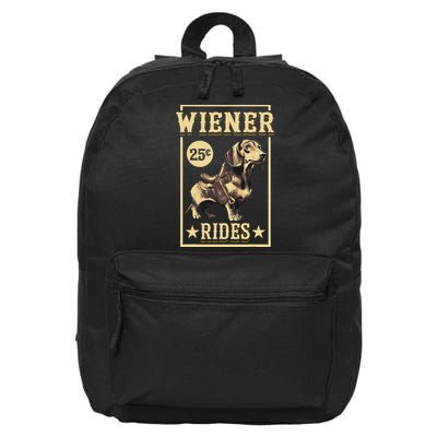 Wiener Rides Dachshund Lover Doxie Weiner Weenie Dog Owner 16 in Basic Backpack