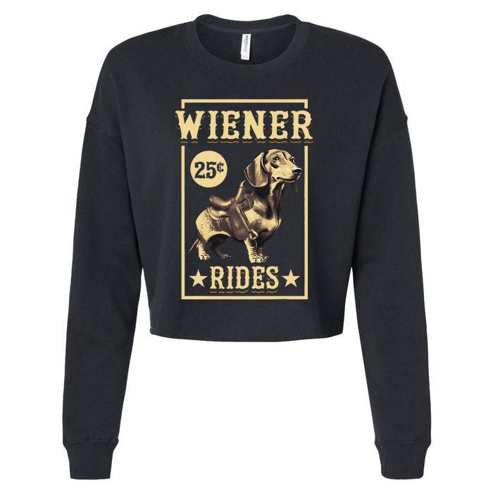 Wiener Rides Dachshund Lover Doxie Weiner Weenie Dog Owner Cropped Pullover Crew