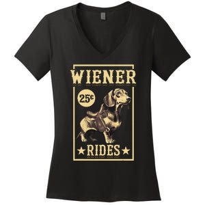 Wiener Rides Dachshund Lover Doxie Weiner Weenie Dog Owner Women's V-Neck T-Shirt