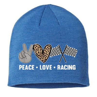 Wo's Racing Design Girls Peace Love Racing Race Flag Gift Sustainable Beanie