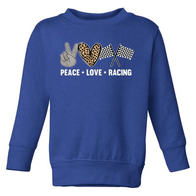 Wo's Racing Design Girls Peace Love Racing Race Flag Gift Toddler Sweatshirt