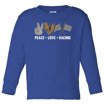 Wo's Racing Design Girls Peace Love Racing Race Flag Gift Toddler Long Sleeve Shirt