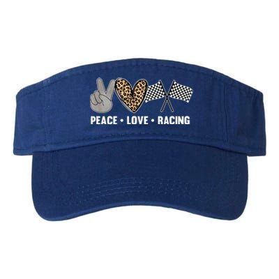 Wo's Racing Design Girls Peace Love Racing Race Flag Gift Valucap Bio-Washed Visor