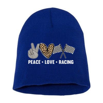 Wo's Racing Design Girls Peace Love Racing Race Flag Gift Short Acrylic Beanie