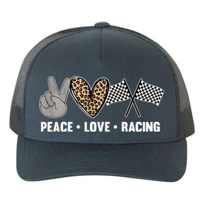 Wo's Racing Design Girls Peace Love Racing Race Flag Gift Yupoong Adult 5-Panel Trucker Hat